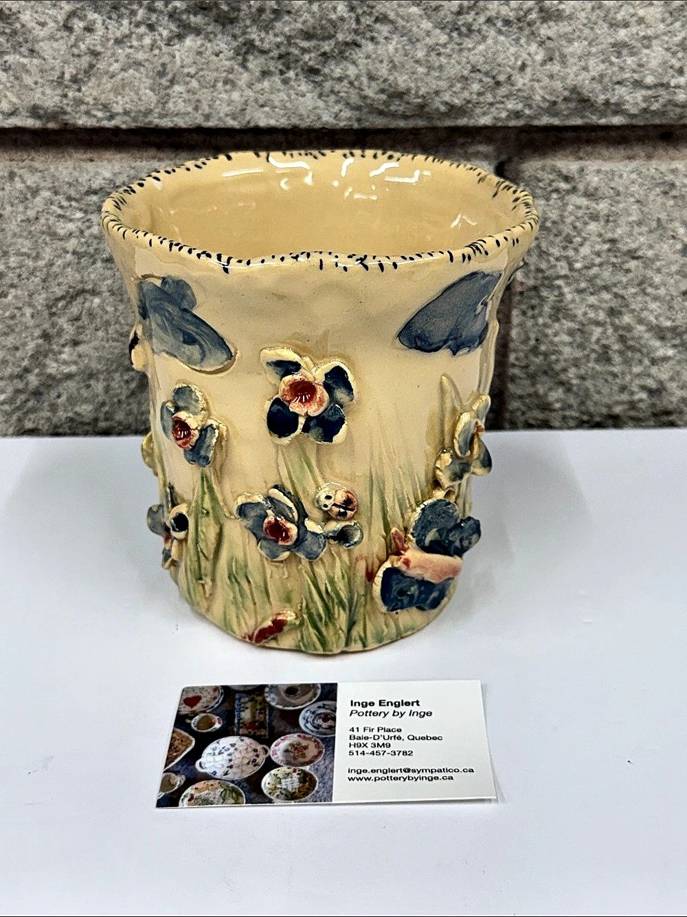 Inge Englert Pottery by Inge Quebec Signed Studio Art Pottery Floral Vessel